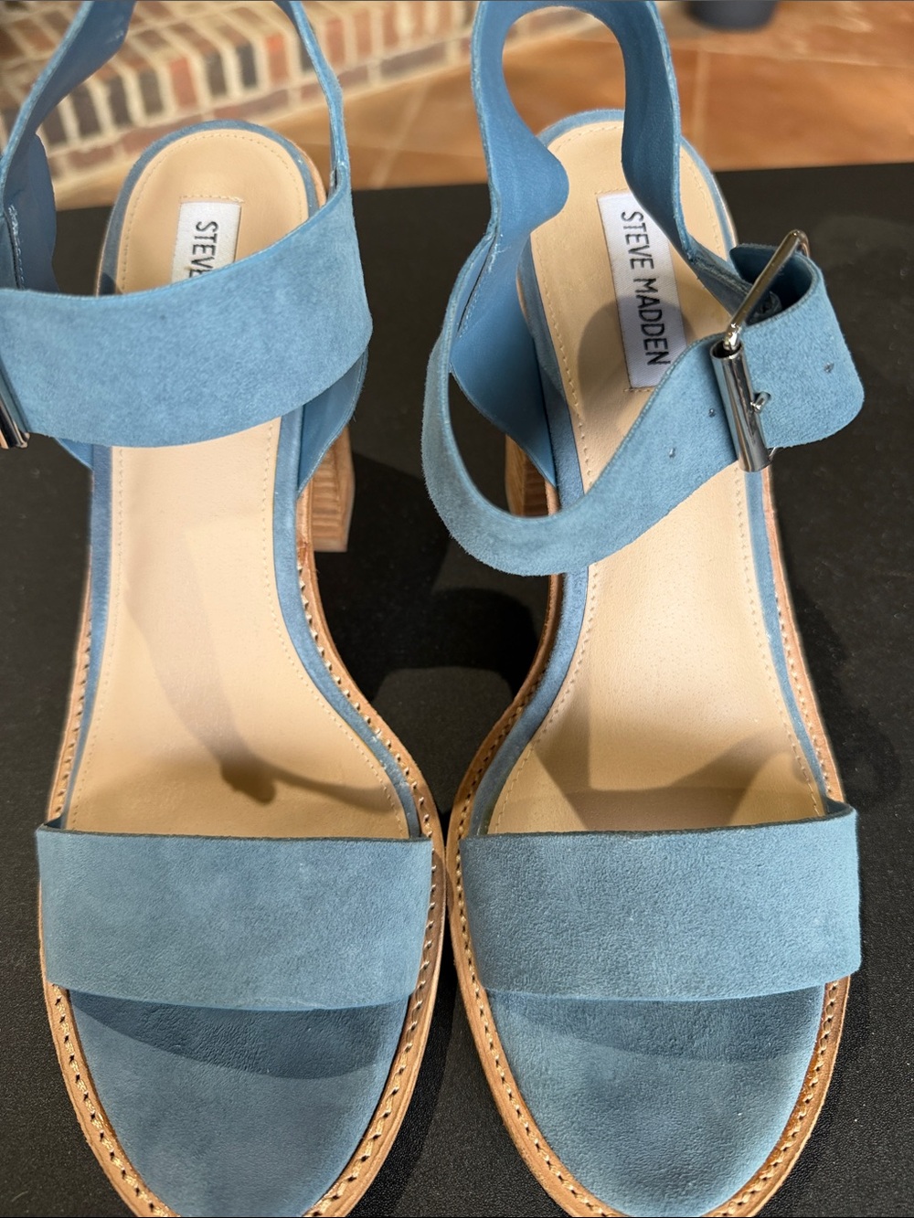 Steve Madden Dusty Blue Suede Block Heel Sandals